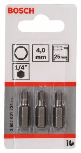 BOSCH Bit odvijač extra tvrdi Extra-Hart HEX 4, 25 mm (3 kom) 2607001724