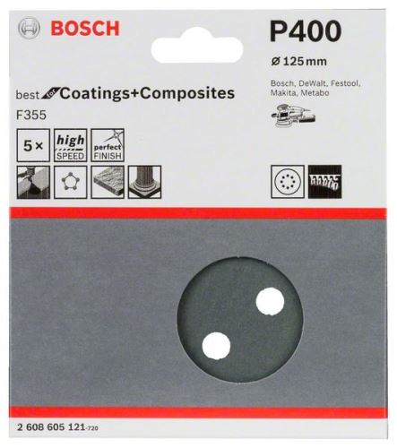 BOSCH brusni papir F355, pakiranje od 5 komada 125 mm, 400 2608605121