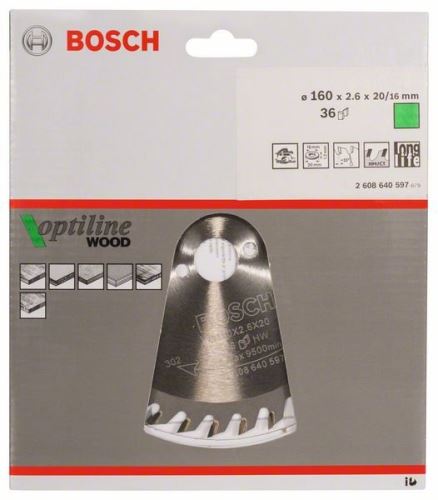 BOSCH List pile Optiline Wood 160 x 20/16 x 2,6 mm, 36 2608640597