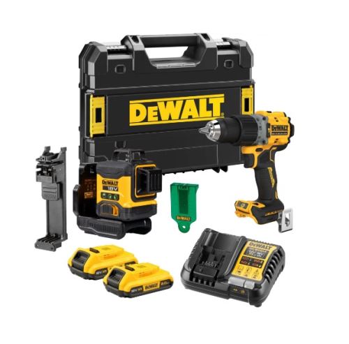 Dewalt set: laser DCLE34031 + bušilica DCD805 + 2x baterije + punjač + kofer DCK2095D2T