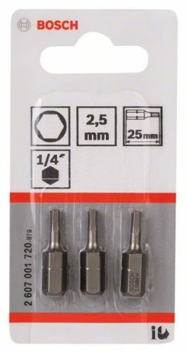 BOSCH Bit odvijač extra tvrdi Extra-Hart HEX 2.5, 25 mm (3 kom) 2607001720