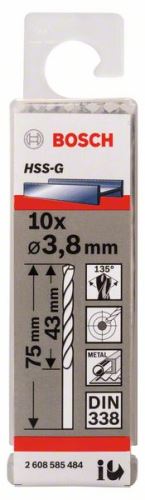 BOSCH svrdla za metal HSS-G, DIN 338 3,8 x 43 x 75 mm (10 kom) 2608585484